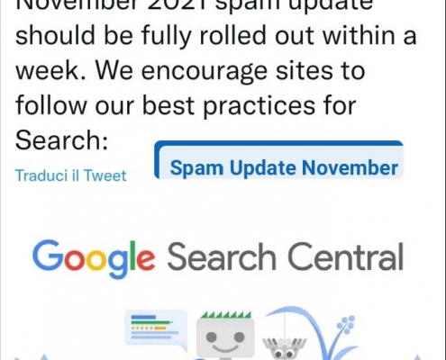 Google annuncia un altro aggiornamento antispam di novembre 2021 che dovrebbe completarsi entro una settimana...